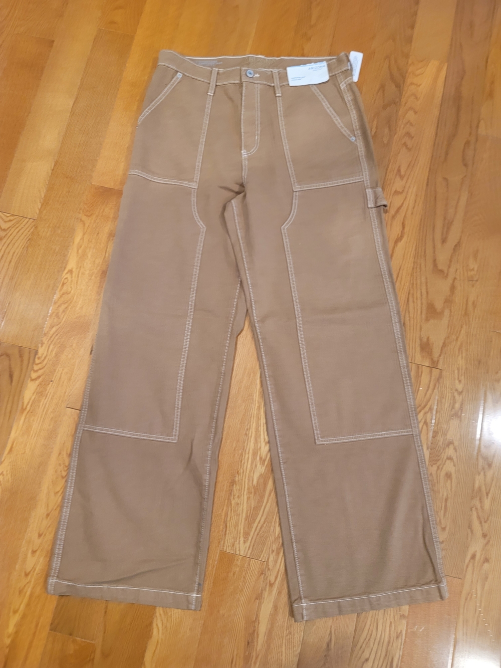 Arizona Jean Co Wide Leg Carpenter Pants in Camel with Contrast Stitching